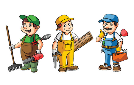 Worker Set : Gardener,Carpenter And Plumberのイラスト素材