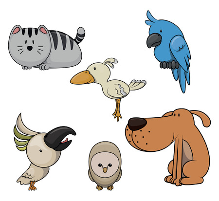 Pet Animals : Dog,Cat,Bird,Owl and Parrotのイラスト素材