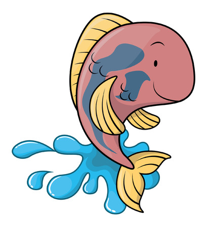 Pink Fish cartoon illustrationのイラスト素材