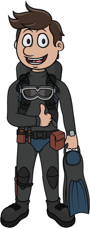 Scuba Diver vector cartoon illustrationのイラスト素材