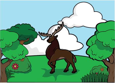 Deer and Forest sceneryのイラスト素材
