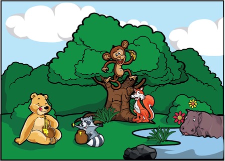 Forest animals and Forest sceneryのイラスト素材
