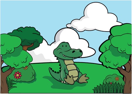 Crocodile and Forest sceneryのイラスト素材