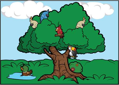 birds and Forest sceneryのイラスト素材