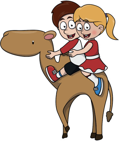boys and girls riding camelのイラスト素材
