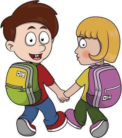 boys and girls go to schoolのイラスト素材