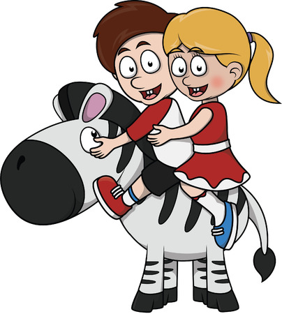 boys and girls riding zebraのイラスト素材