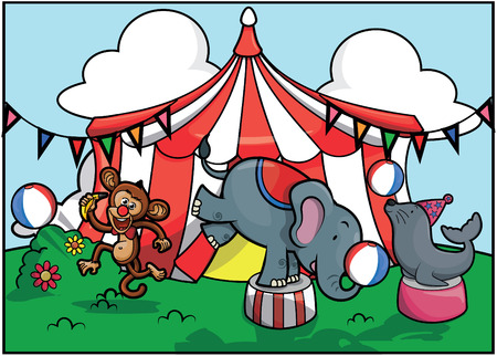 cute animal circus attraction festivalのイラスト素材