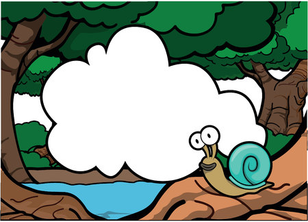 snail around forest with blank bannerのイラスト素材