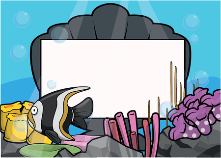 Moorish idol underwater scenery with white bannerのイラスト素材