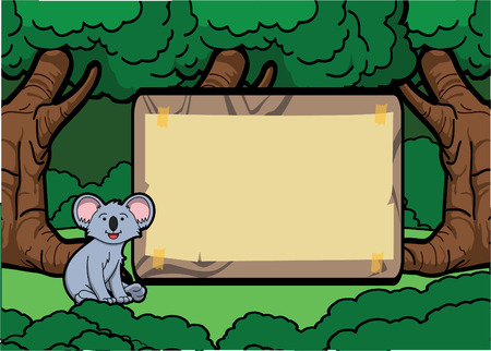 Koala forest scene with wood bannerのイラスト素材