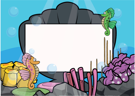 Sea horse Underwater scenery with white bannerのイラスト素材