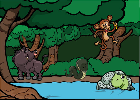 Wild forest animal sceneのイラスト素材