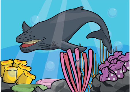 Hunch back whale underwater sceneryのイラスト素材