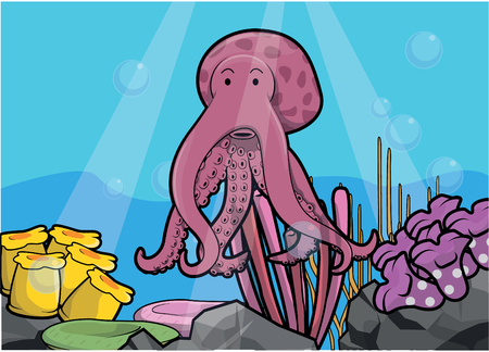 Octopus underwater sceneryのイラスト素材