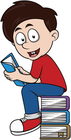 Boy read book cartoon illustrationのイラスト素材