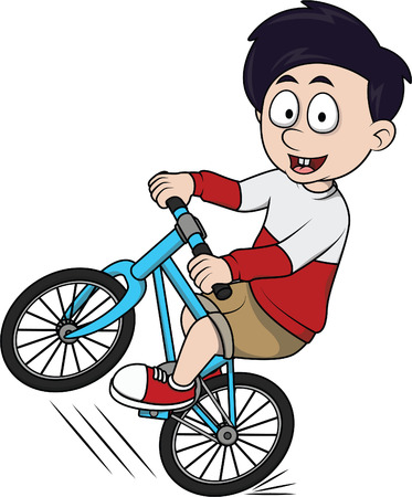 boy riding bicycle cartoon illustrationのイラスト素材