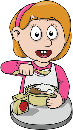 Girl breakfast cartoon illustrationのイラスト素材