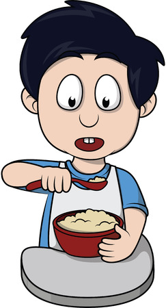 Boy breakfast cartoon illustrationのイラスト素材