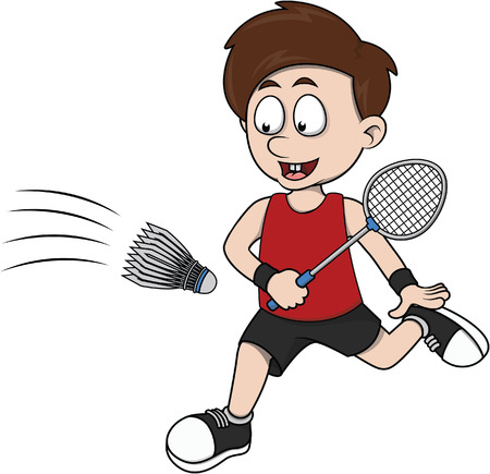 Boy playing badminton cartoon illustrationのイラスト素材