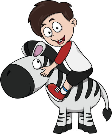 Boy ride zebra cartoon illustrationのイラスト素材