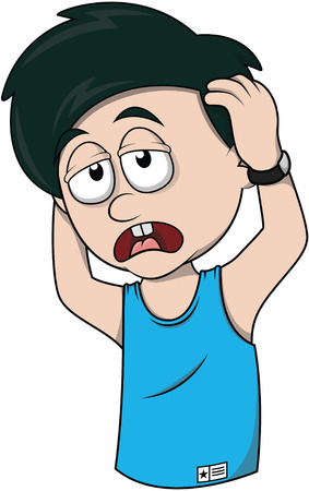 Head ache boy cartoon illustrationのイラスト素材