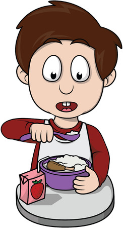 boy breakfast cartoon illustrationのイラスト素材