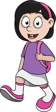 girl go to school cartoon illustrationのイラスト素材