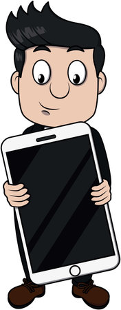 Business man holding a big gadgetのイラスト素材