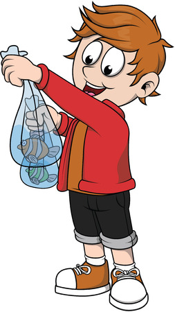 Boy holding fishのイラスト素材