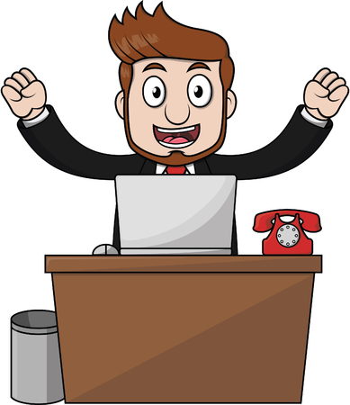 Business man happy deskのイラスト素材