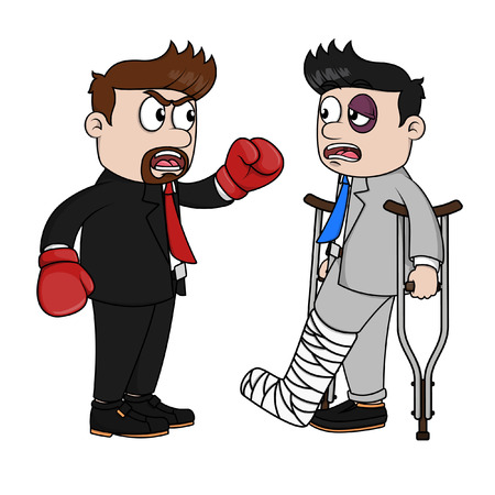 Business man wounded, beat up, black eye, crutches, broken legのイラスト素材