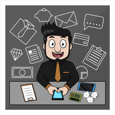 Business man with doodle business  backgroundのイラスト素材