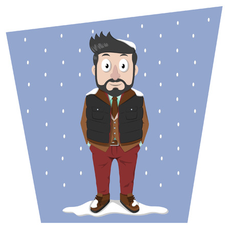 Beard business man using jacket when winterのイラスト素材