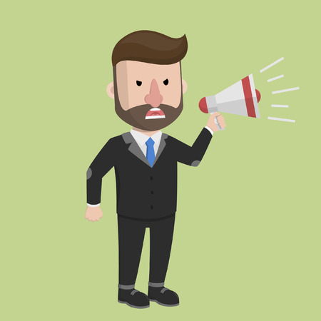 Flat cartoon business man shout on megaphoneのイラスト素材