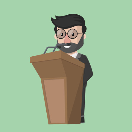 Flat design business man in podiumのイラスト素材