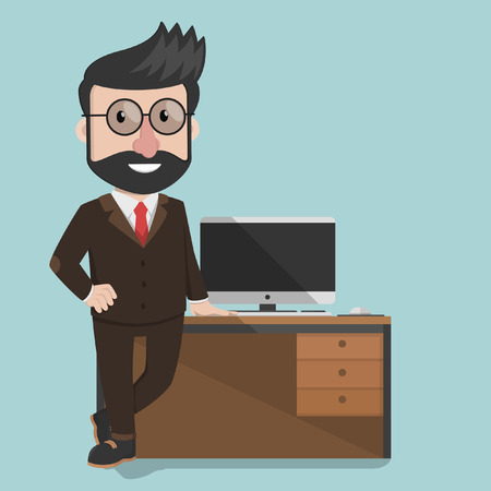 Businessman pose with Office deskのイラスト素材