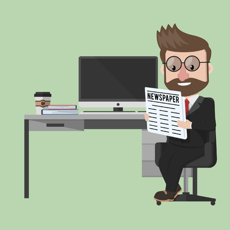 Business man reading newspaper in officeのイラスト素材