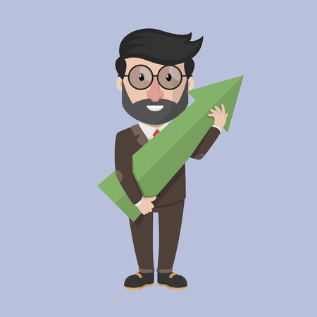 Business man holding up big arrowのイラスト素材