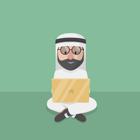 Arabic business man work with laptopのイラスト素材