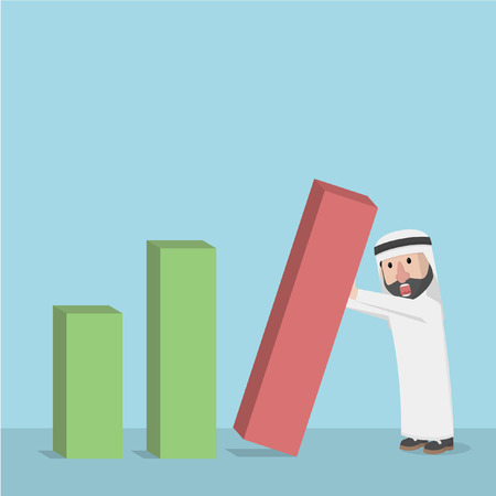 arab businessman collapse bar graphのイラスト素材