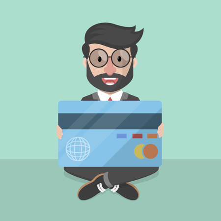 businessman sit and hold cardのイラスト素材