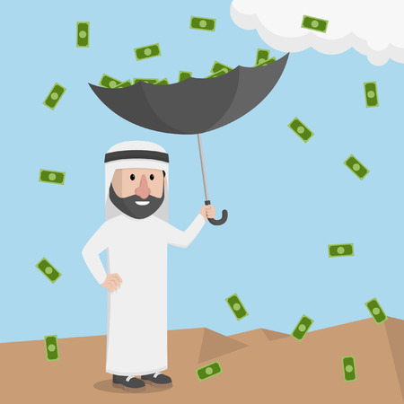 money rain with an umbrella businessman arabian pickのイラスト素材