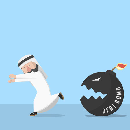 businessman arabian chased by debt bombのイラスト素材