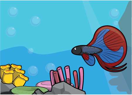 sea bettafish illustration under water sceneryのイラスト素材