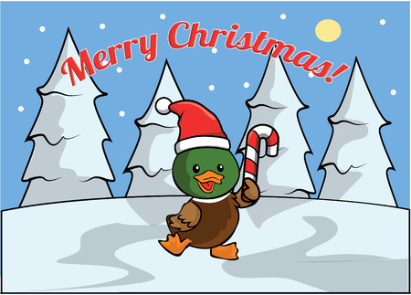 Merry christmass banner with duckのイラスト素材