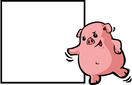 Pig illustration with blank bannerのイラスト素材