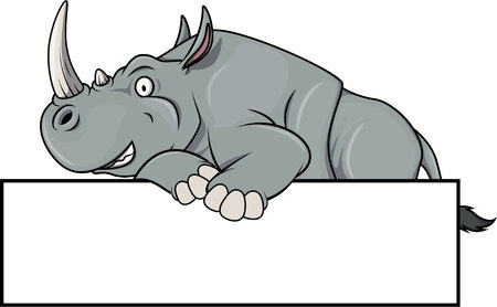 Rhinoceros illustration with blank bannerのイラスト素材