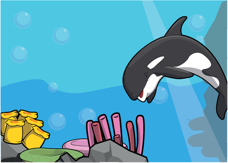 Sea orca illustration under water sceneryのイラスト素材