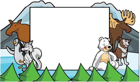 arctic animals with white big bannerのイラスト素材
